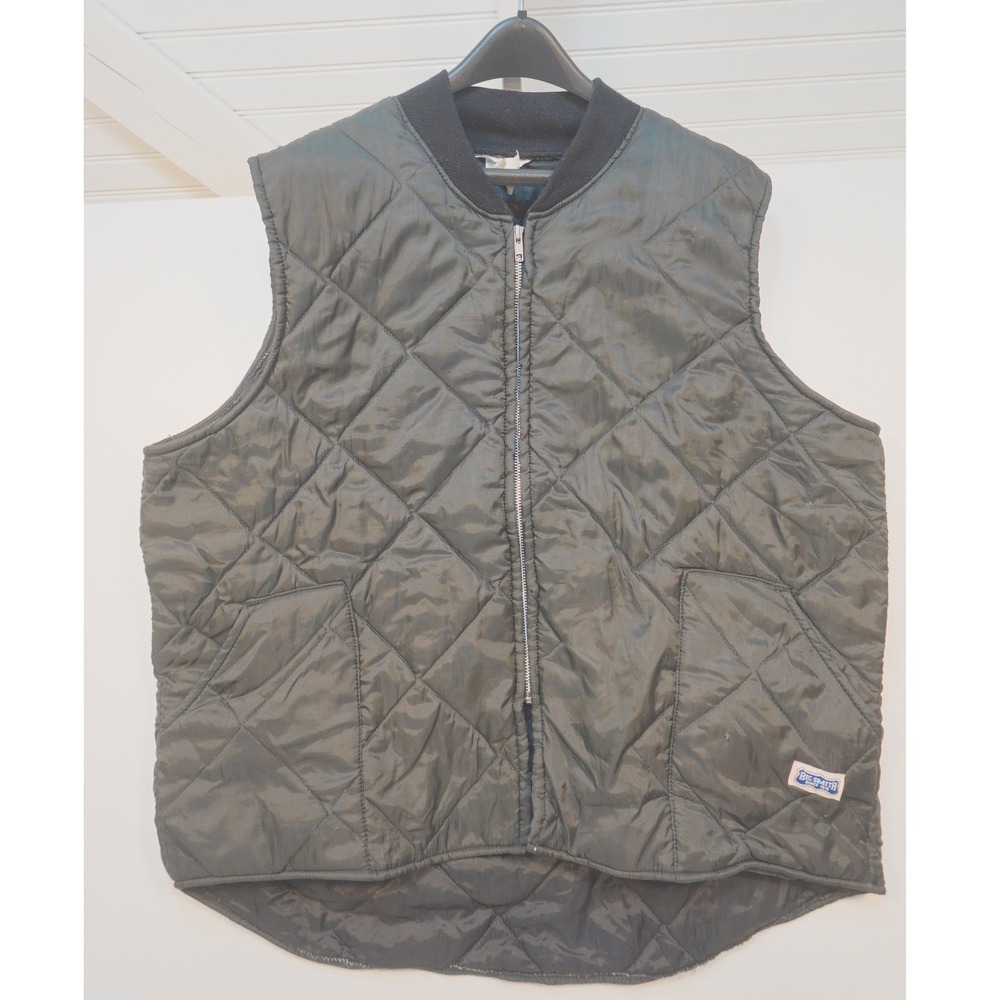 Vintage Big Smith Black Puffer Vest Men's 2XL Made in USA Utility Rugged Quilted